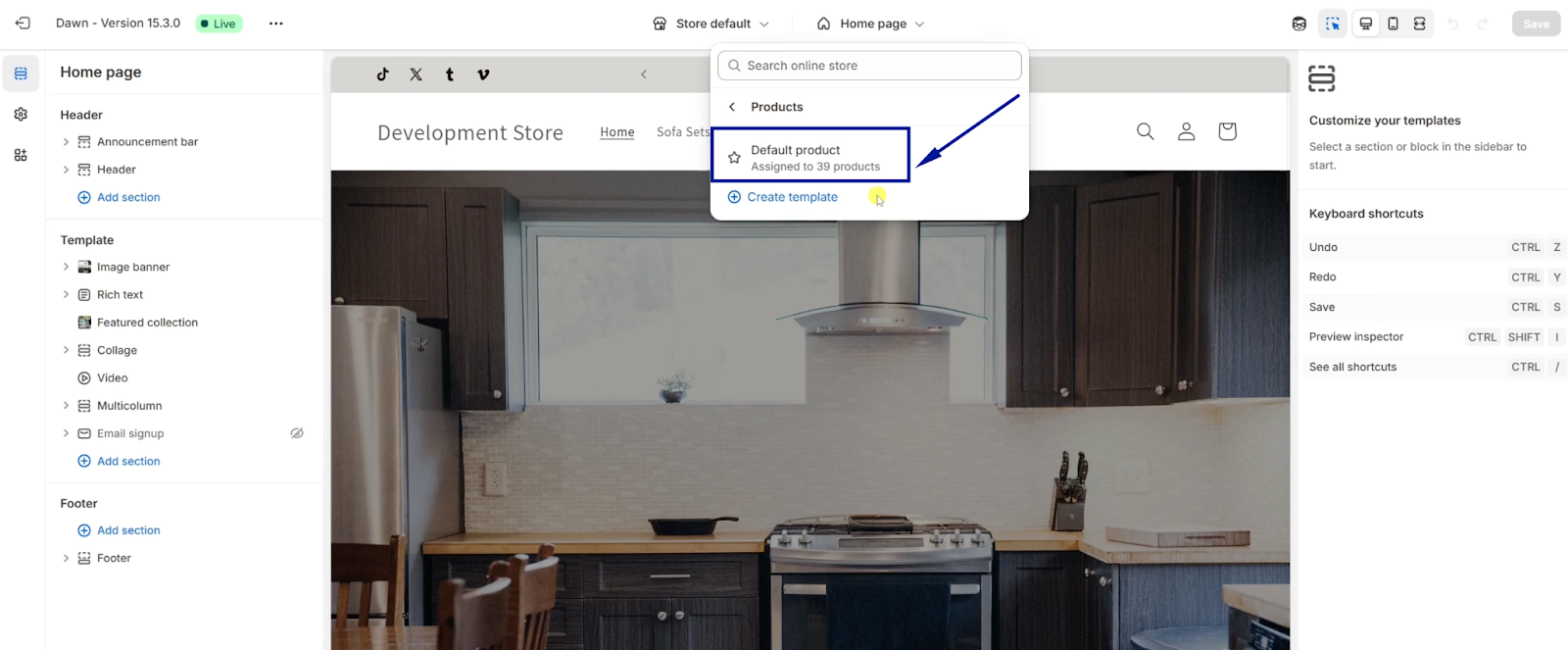 select default product in homepage
